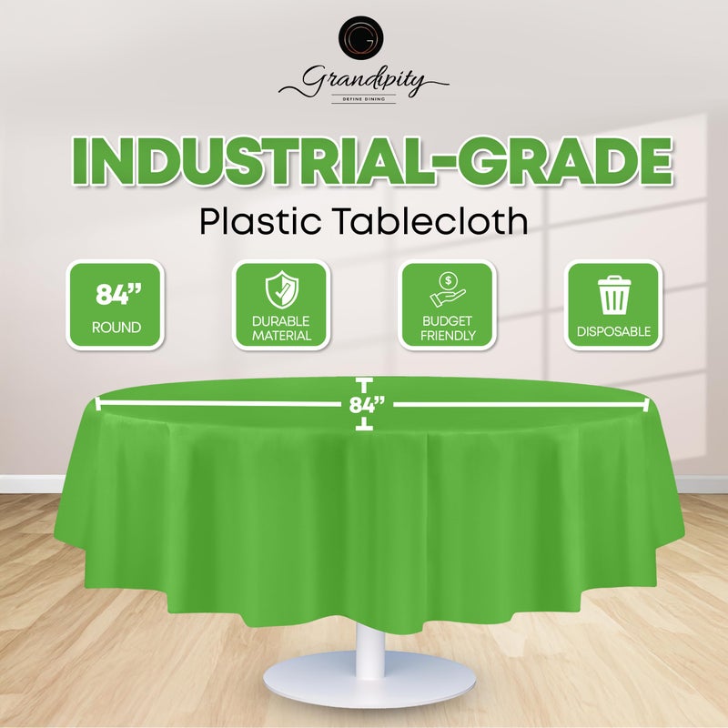 Grandipity 12 Pack Premium Disposable Plastic Tablecloth 84" Inch Decorative Round Table Cover - Lime Green - Image 2